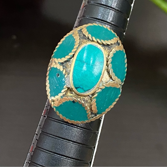 Vintage Turquoise Mosaic Cocktail Ring Size 8 - Picture 10 of 12